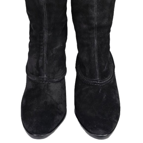 Vaneli Hash Black Nubuck Knee High Stitching Adjustable Snap Pull On Heel Boots - Picture 5 of 16